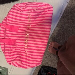 Victoria's Secret Pink Striped Bag with Gold Lettering